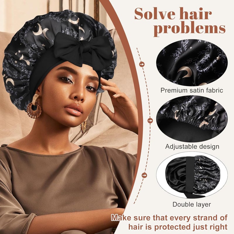 CHLINS Satin Bonnet Silk Bonnet for Sleeping Silk Sleep Cap Double Layer Hair Bonnet with Elastic Tie Band for Curly Hair Night Cap - Image 4